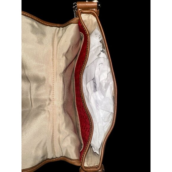 VTG Coach Soho Signature Flap 6378 Red Canvas Tan Leather Convertible Y2K Bag - Picture 9 of 11